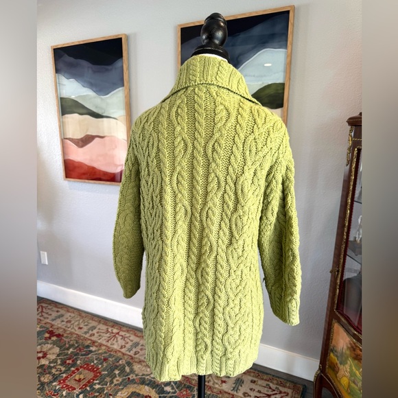 Aran Crafts Green Cable Wool Knit Sweater Cardigan - Picture 10 of 14